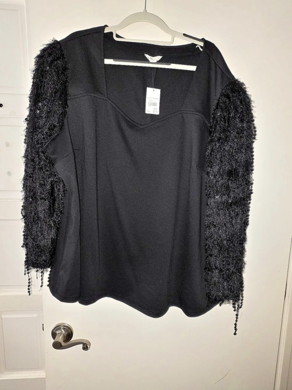 CATO NWT Fringe Sequin Off The Shoulder Top Black Size 22/24